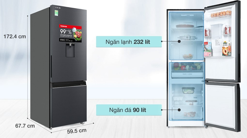 Tủ Lạnh Toshiba Inverter 322 Lít GR-RB405WE-PMV(06)-MG - dung tích sử dụng